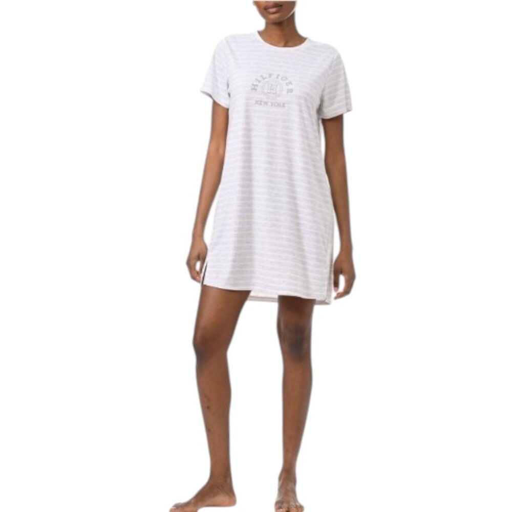 NWT Tommy Hilfiger Women's Printed Short-Sleeve Sleepshirt - Grey